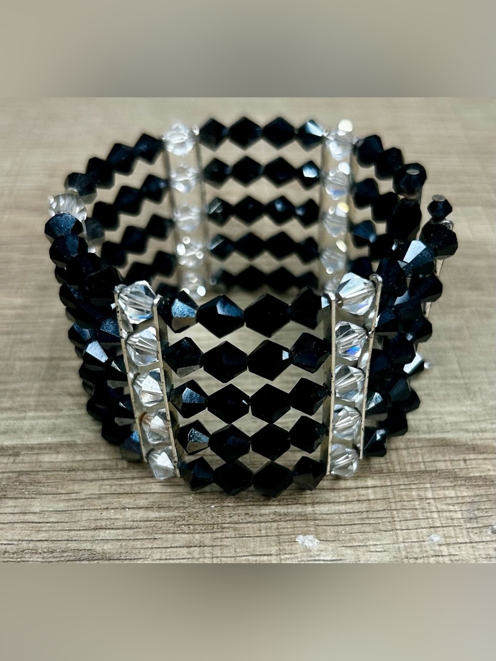 Cachè Vintage Deco Five Row Blk/Clear Bicone Crystal Bracelet